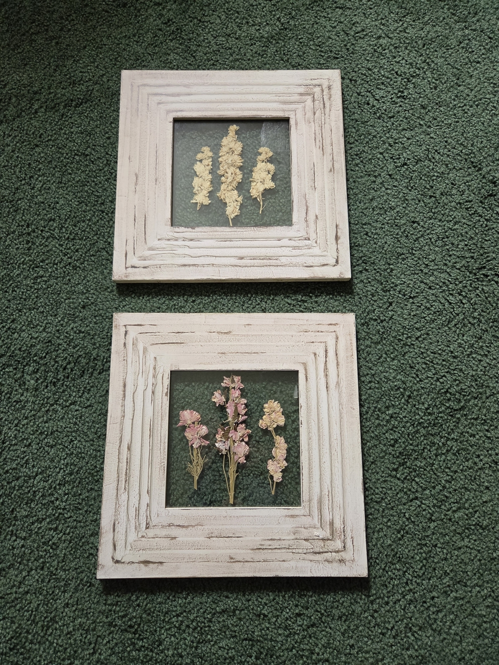 NWOT 2 Pressed Dried Flowers In Distressed Imitation Wood Frame
